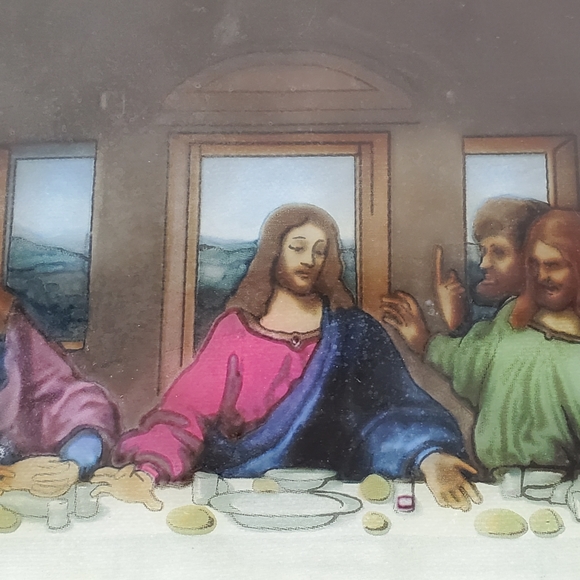 Vtg Stained Glass Art The Last Supper Leonardo Da Vinci Forest Lawn 16x9" Window - Picture 9 of 16